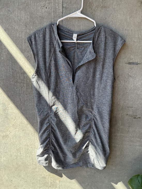 Athleta Tops - Athleta Heather Grey Zip-Front Cap Sleeve Tank